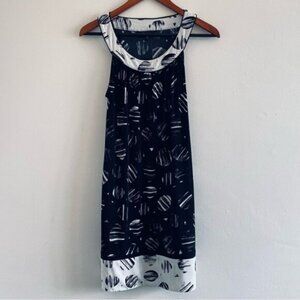 BCBG Max Azria Sleeveless Dress Womens Small A Line Pockets Black White Mid Mod